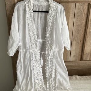 Elegant White Lace Trim Swim Coverup